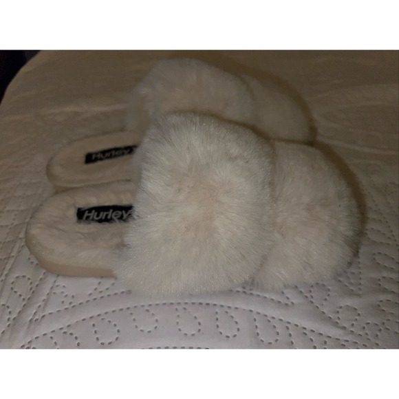 Hurley Women’s Slippers Size 6 Carol Cream Faux Fur 2 Straps Slides USED EUC - Picture 4 of 7